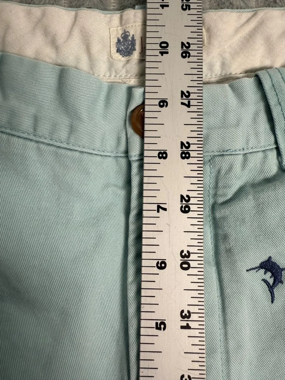 J.Crew Blue Marlin Chino Shorts Mens 31 Teal Embroidered Coastal Preppy Summer